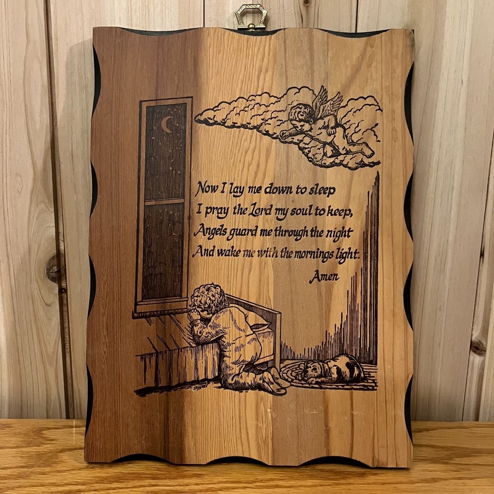 Vintage MCM Wall Plaque Children's Bedtime Prayer "Now I Lay Me Down To Sleep"